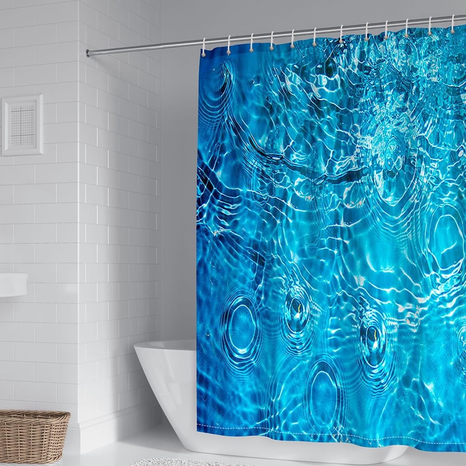 Cortinas de ducha rústicas, cortina de ducha azul, patrón de agua, poliéster, 66 x 80 pulgadas
