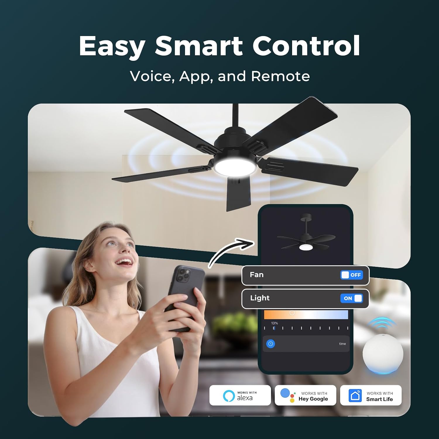 42 Inch Black Smart Ceiling Fan with LED Lights and WiFi Alexa APP Remote,3CCT,6 Speed,Quiet Reversible DC Motor,Small Indoor Outdoor Fan for Bedroom,Living Room,Patio 3 711IkLCeGML. AC SL1500