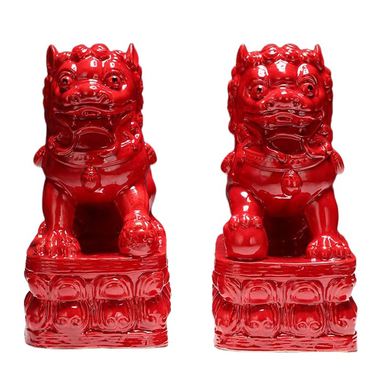 WXMYOZR Foo Dogs Statues Pair,10'' Ceramics Guardian Lion Statues,Chinese Feng Shui Wealth Porsperity Fu Dogs Porcelain Craft Ornaments for Home Office Decor,Red