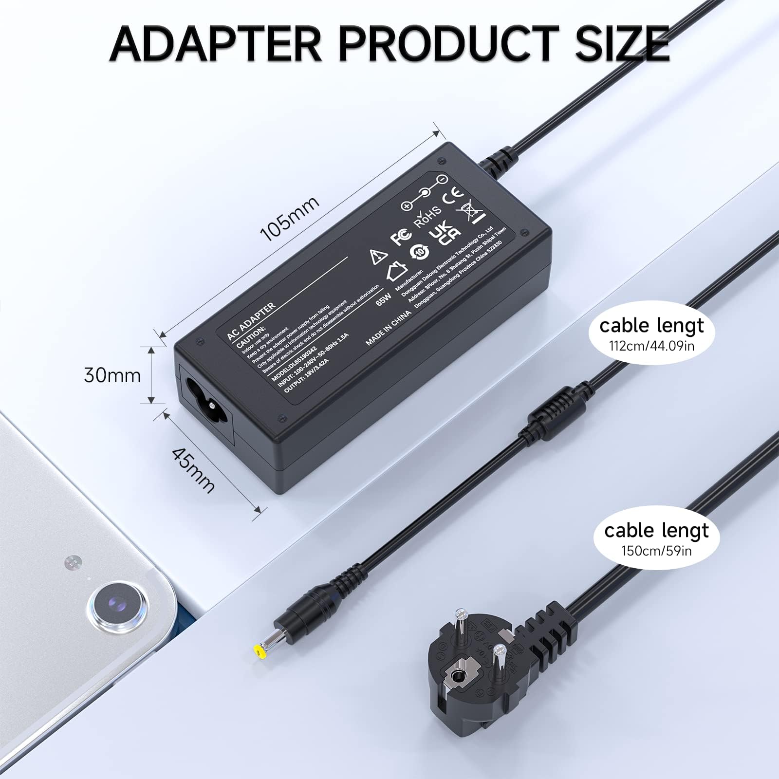 Caricatore 65W Alimentatore 19V 3.42A Caricabatterie per Acer Aspire One 5 3 E1 E3 E5 E14 E15 E17 Es1 V3 V5 V7 S3 R3 5250 5750 5920 5742 A315 Laptop PC Portatile Computer Adattatore di Alimentazione