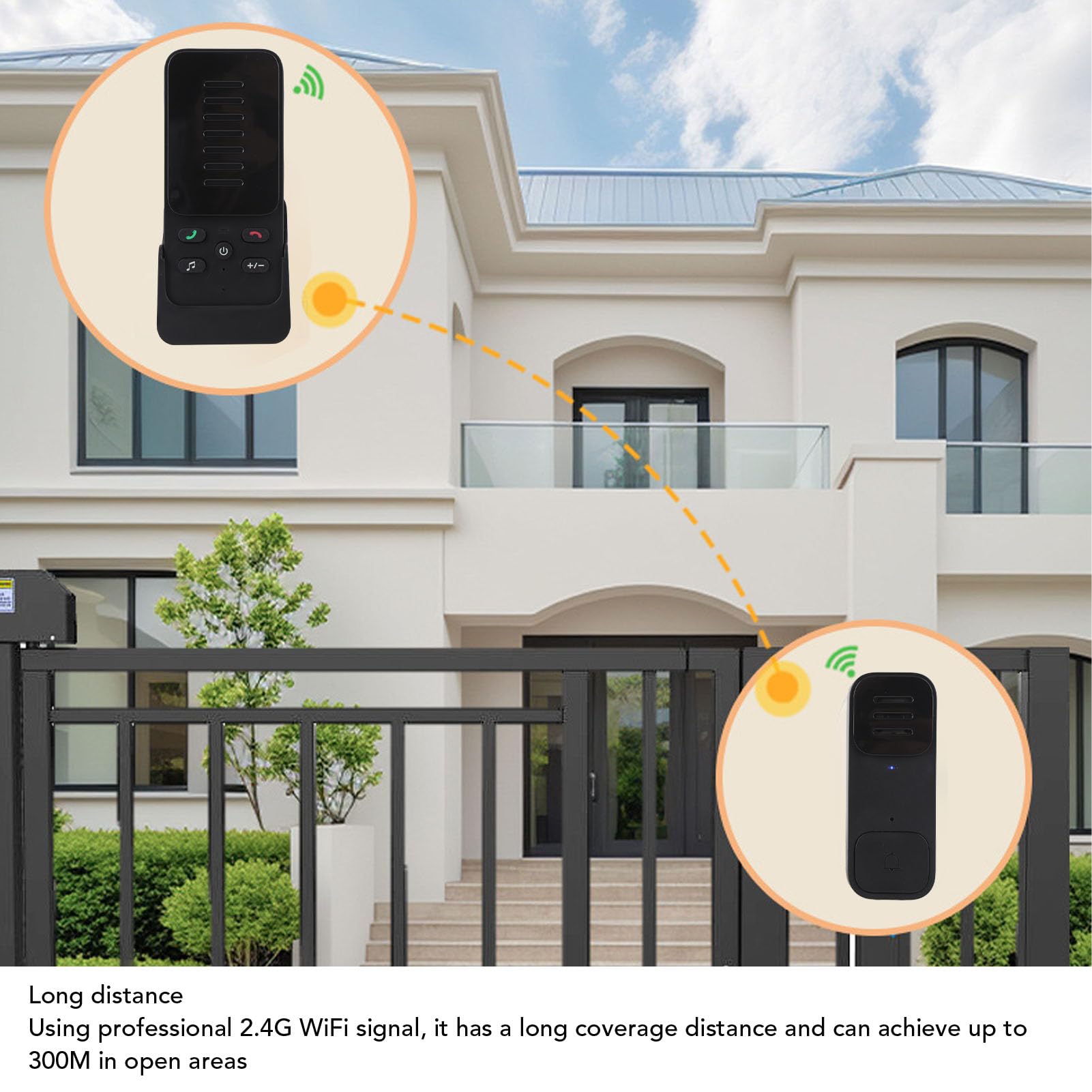 Puerto de Intercomunicador de Voz Inalámbrico para el Hogar, 2.4g WiFi Dúplex 2 Vías de Puerta Eléctrica de Voz con 300 M Rango 4 Niveles de Volumen, 800 MAh Batería Recargable