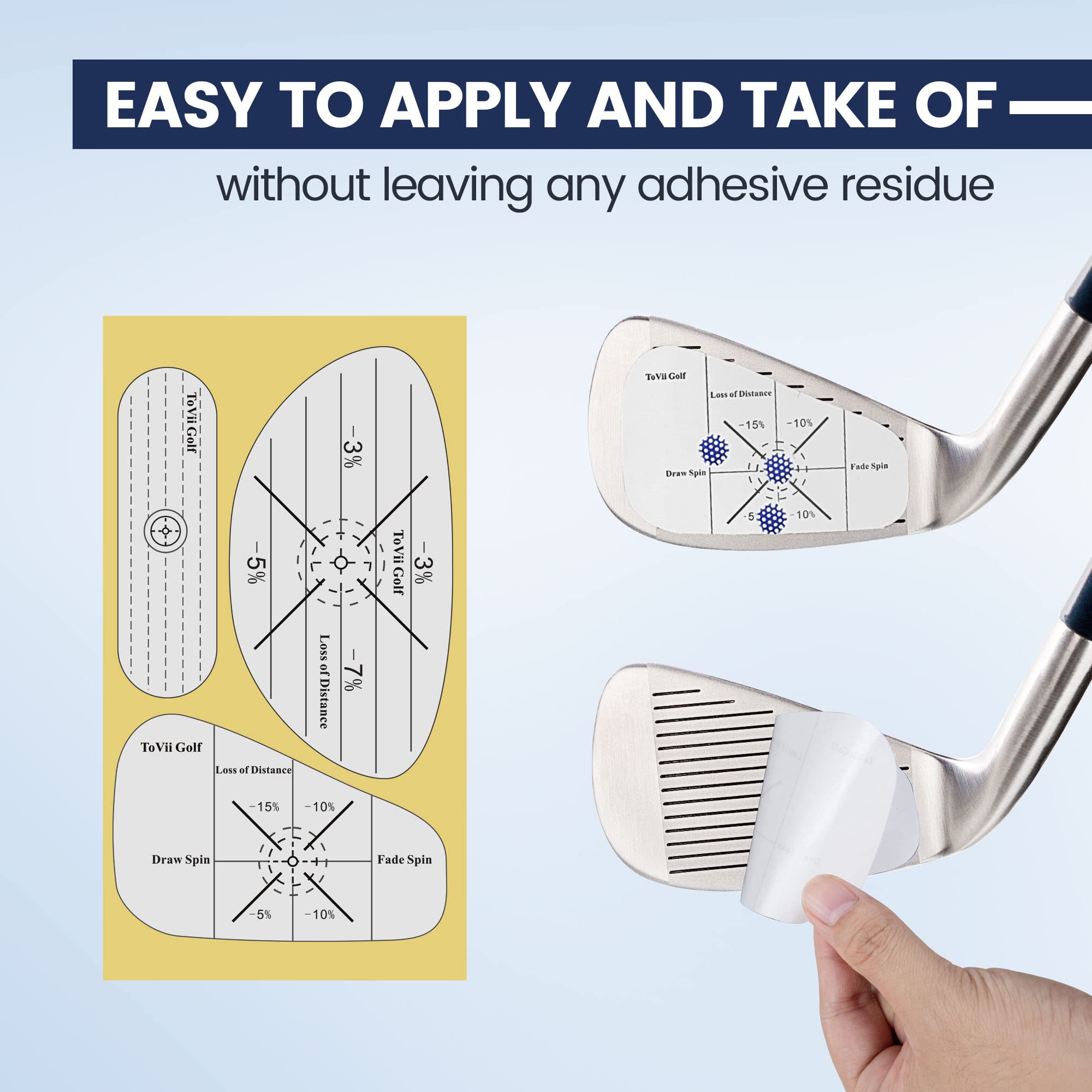 ToVii 450 Pcs Golf Impact Tape Set, Self-Teaching Sweet Spot and Shot Consistency Analysis,Each 150 Pcs Club Impact Stickers for Woods Irons and Putters, Useful Training Aid Improve Swing Accuracy