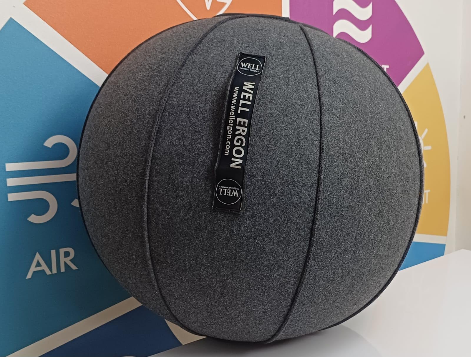 Ergo Ball - Grey - Modern Ottoman - 65D x 65W x 65H cm - Washable Fabric Top & Fabric Base - Engages Core Muscle, Improves Posture & Focus-image-4