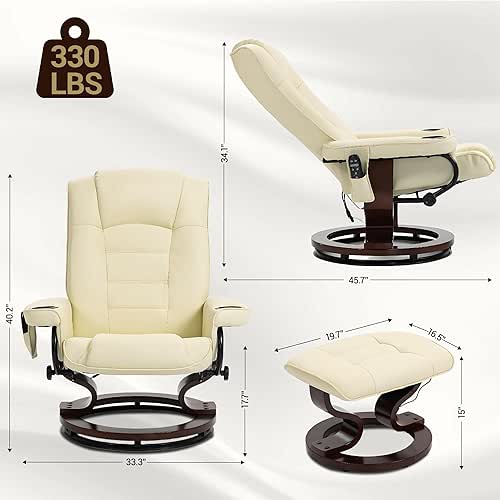 Massage Recliner with Ottoman, Swivel Wood Base, Accent Chair, Faux