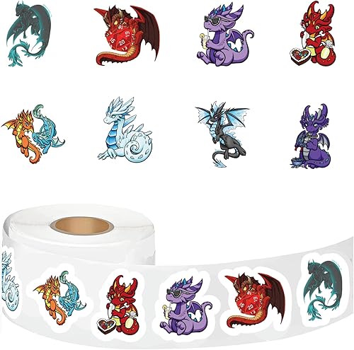 Calcomanías de dragones 500 unidades 8 rollos de calcomanías de dibujos animados coloridos autoadhesivos para niños niñas niños suministros de