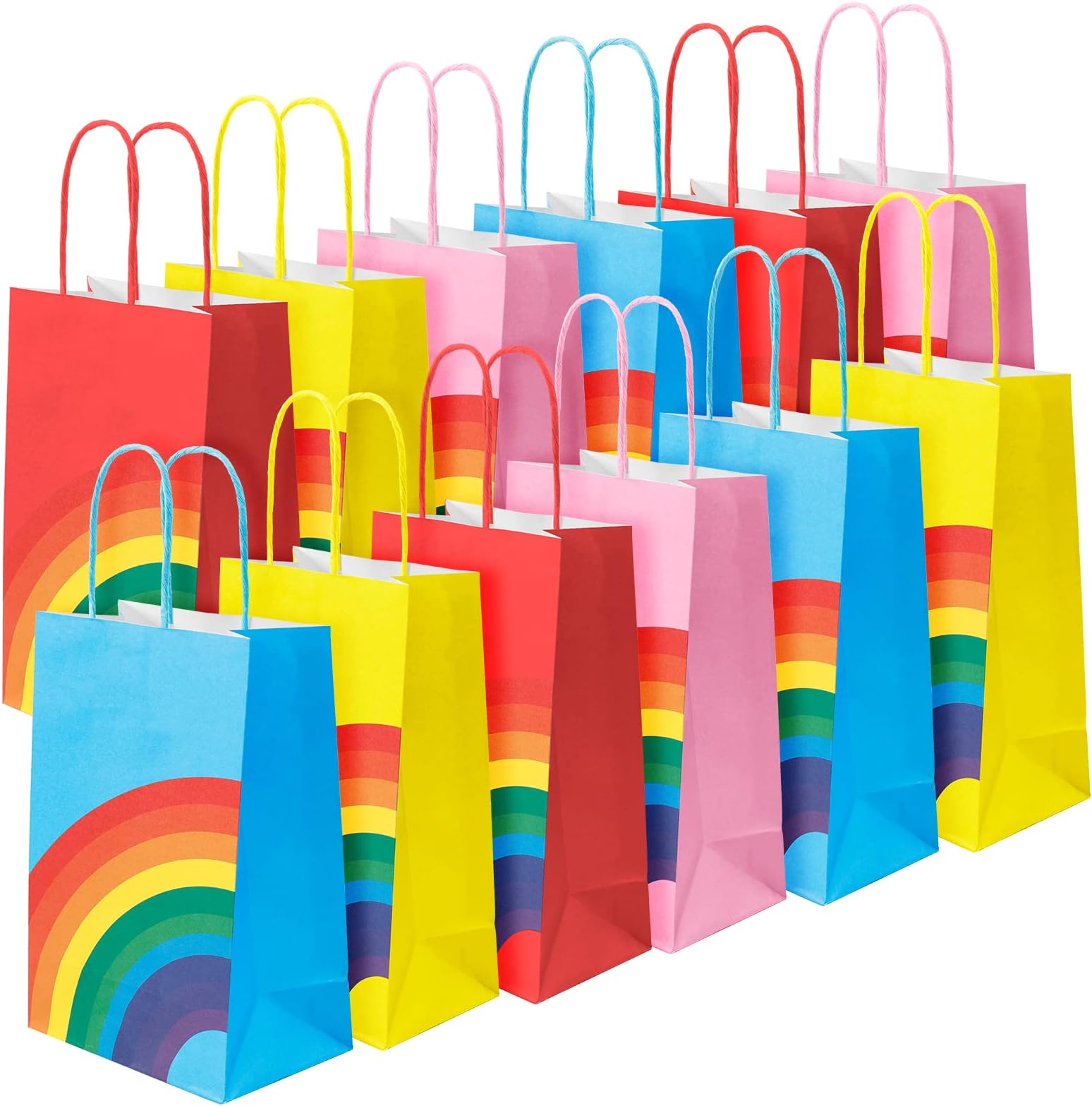 JOYSKY 24 Pcs Rainbow Party Bags Party Paper Bags with Handles 13 x 8 x 22 cm Kraft Bags Treat Sweet Candy Gift Bags for Kids Party Wedding Birthday Favor Celebrations 6 Colour