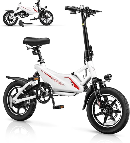 PEXMOR Bicicleta eléctrica para adultos, bicicleta eléctrica plegable de 14 pulgadas, acelerador y pedal de 350 W con freno de disco doble,