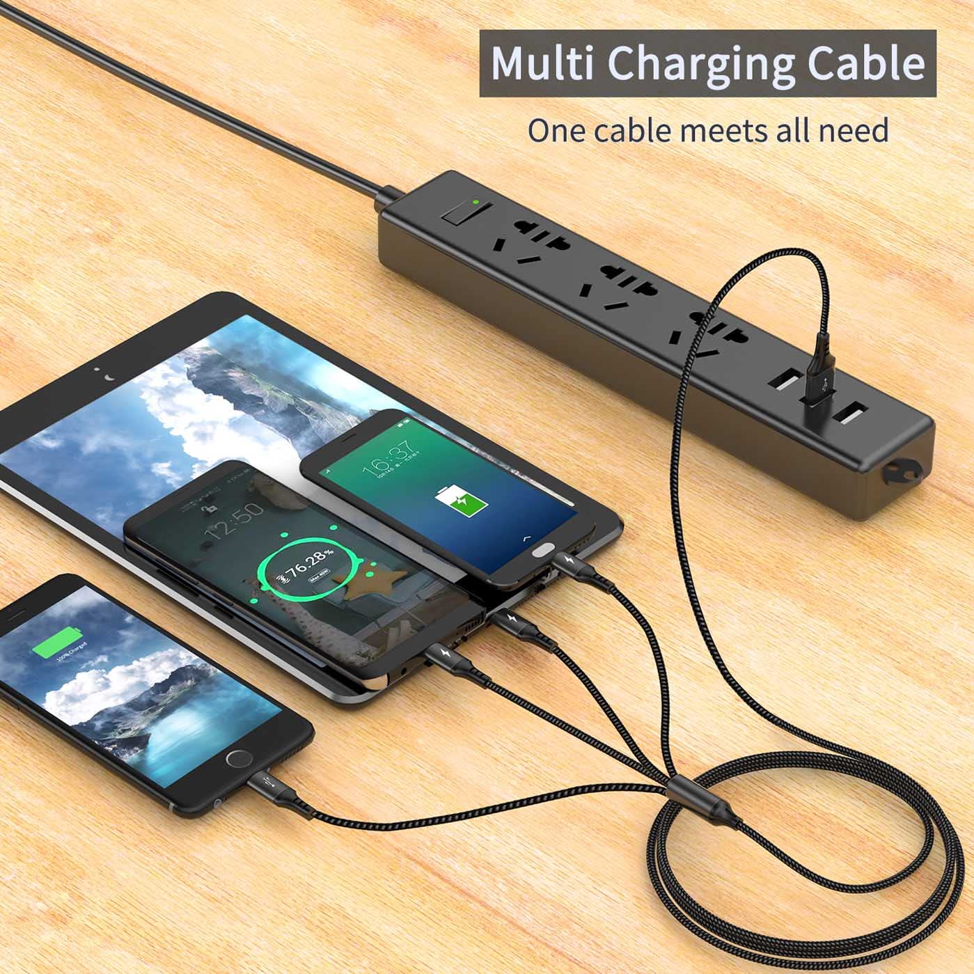 UZAHSK Multi USB Cavo di Ricarica,1.2m 4 in 1 Multiplo Cavetto ip/Micro USB/Tipe C Nylon Intrecciato Cavo di Ricarica per Phone/8/X/12/11/13/14/15/Samsung/Huawei/Xiaomi/Google Pixel/LG/Tablets.