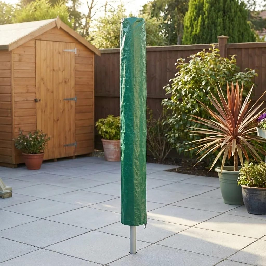 Euromarksglobal Green Rotary Washing Line Cover – Waterproof Heavy Duty Airer Cover For Outdoor Clothes Dryer, Garden Parasol Style, H144cm X W30cm, With Draw Cord, All Weather Cover (Uk)