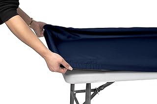 Signature Home 6ft Fitted Tablecloth Rectangle Navy Blue Table Cover - Table Cloth - Fitted Table Covers for 6 Foot Tables. Washable Picnic Table Cover Indoor Outdoor Elastic Tablecloth 30 x 72 inch