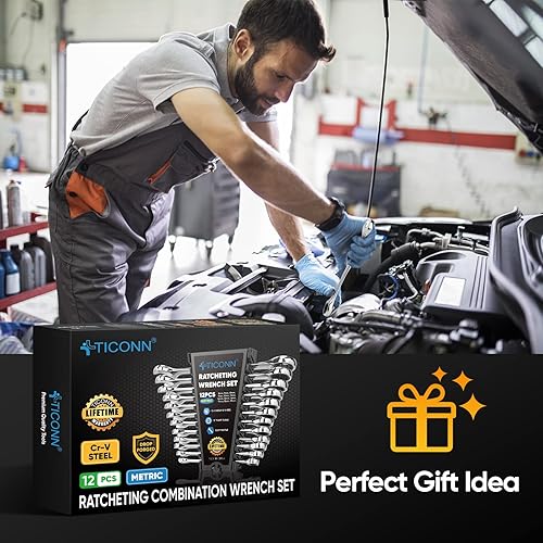 Miniatura 7 de TICONN Llave de trinquete, llave de trinquete profesional de perfil delgado Cr-V de 0.315 in (métrica)