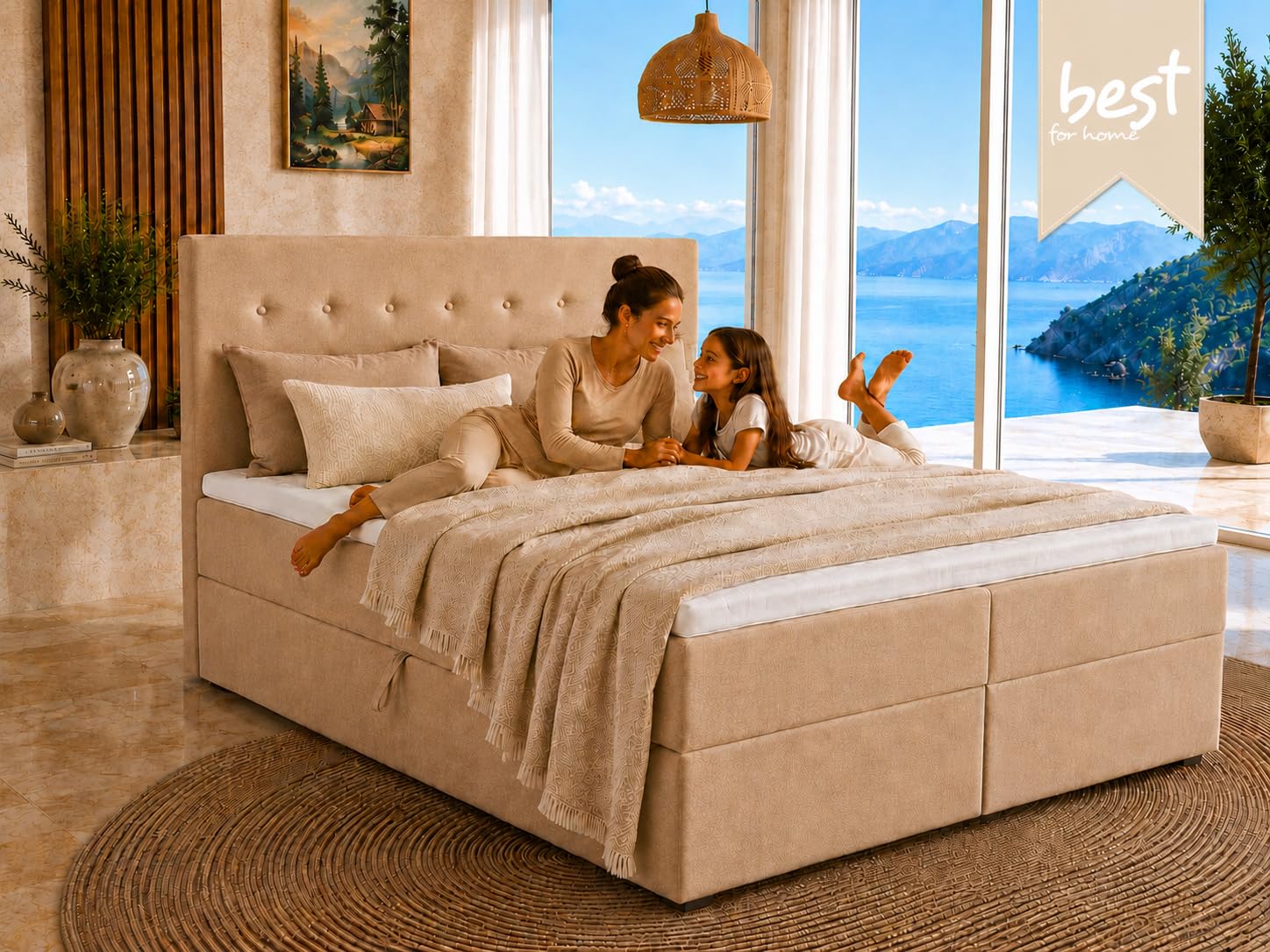 Lit boxspring S Deluxe avec 7 Tailles de Zone (160x200 Creme)