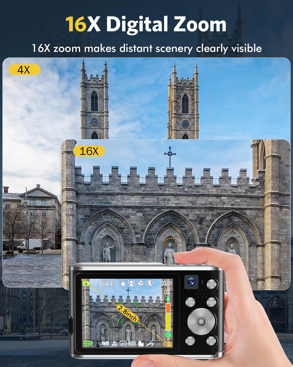 Appareil Photo numérique, Autofocus 4K Appareil Photo Compact avec Carte mémoire 32 Go, Double Objectif HD 48 MP, Zoom numérique 16x, Grand écran 2,8 Pouces Appareil Photo numérique pour débutants