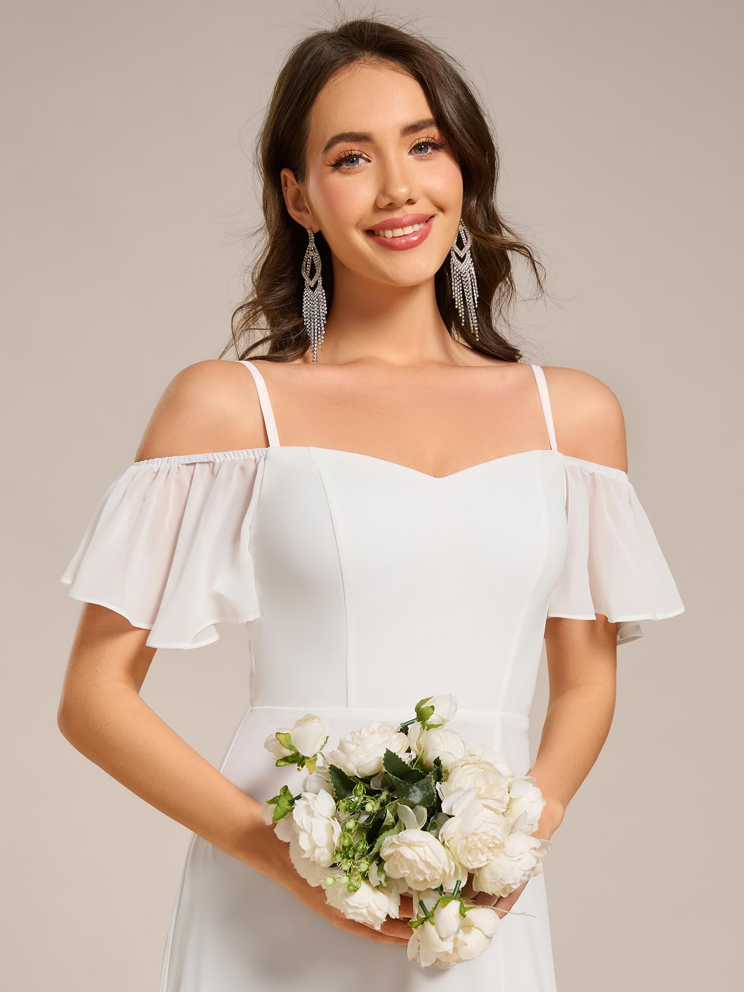 Ever-Pretty Vestido de Noche Largo Gasa con Hombros Descubiertos y Volantes para Mujer ES00237-P