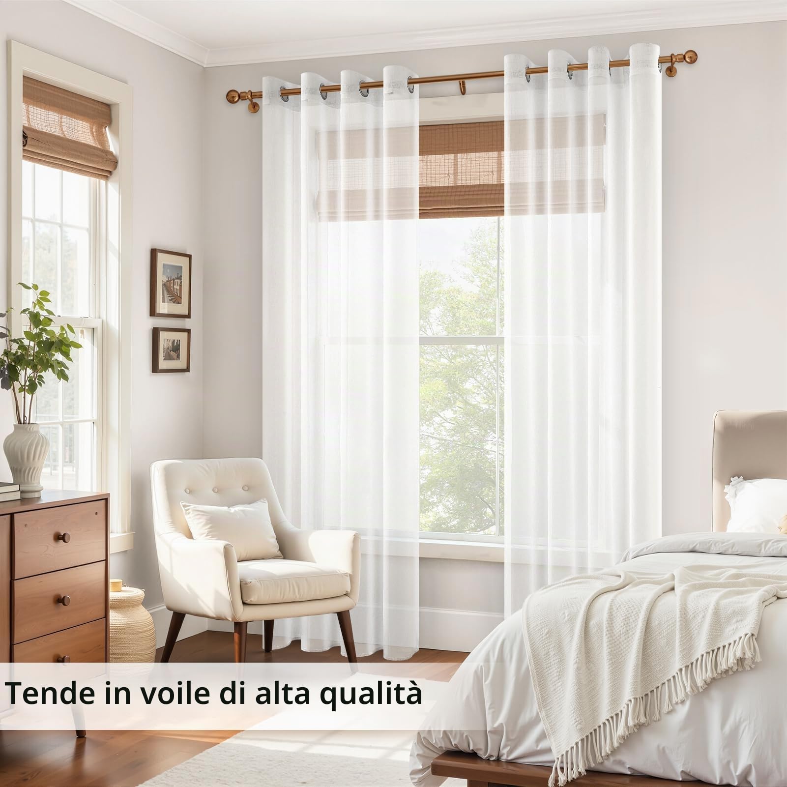 MRTREES - Tende trasparenti bianche, altezza 240 cm, in voile, 2 pannelli, tende in voile con occhielli, 132 x 241 cm, tenda per soggiorno e camera da letto