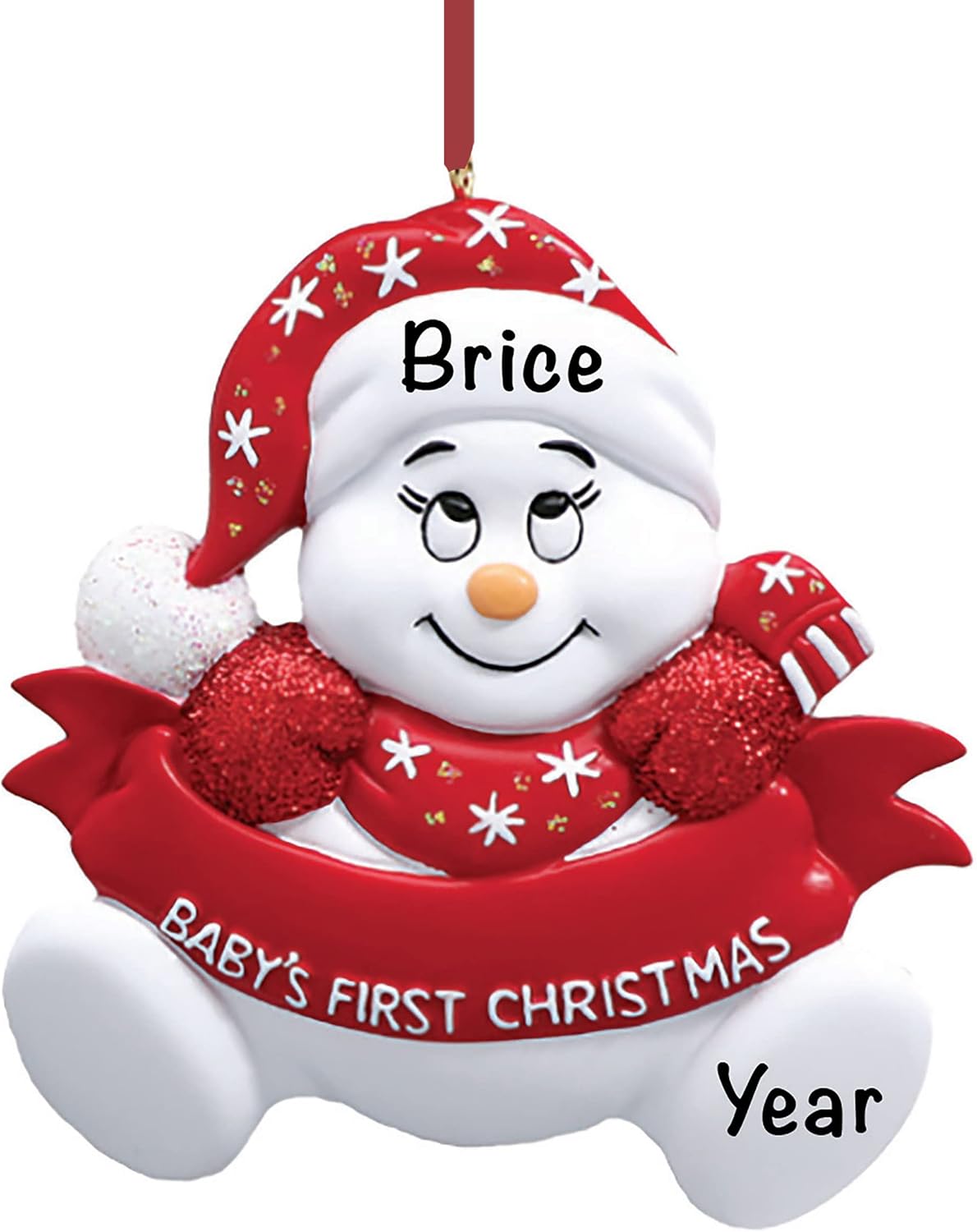 Baby's First Christmas Ornament 2023 Charming Polyresin Red Snow Baby