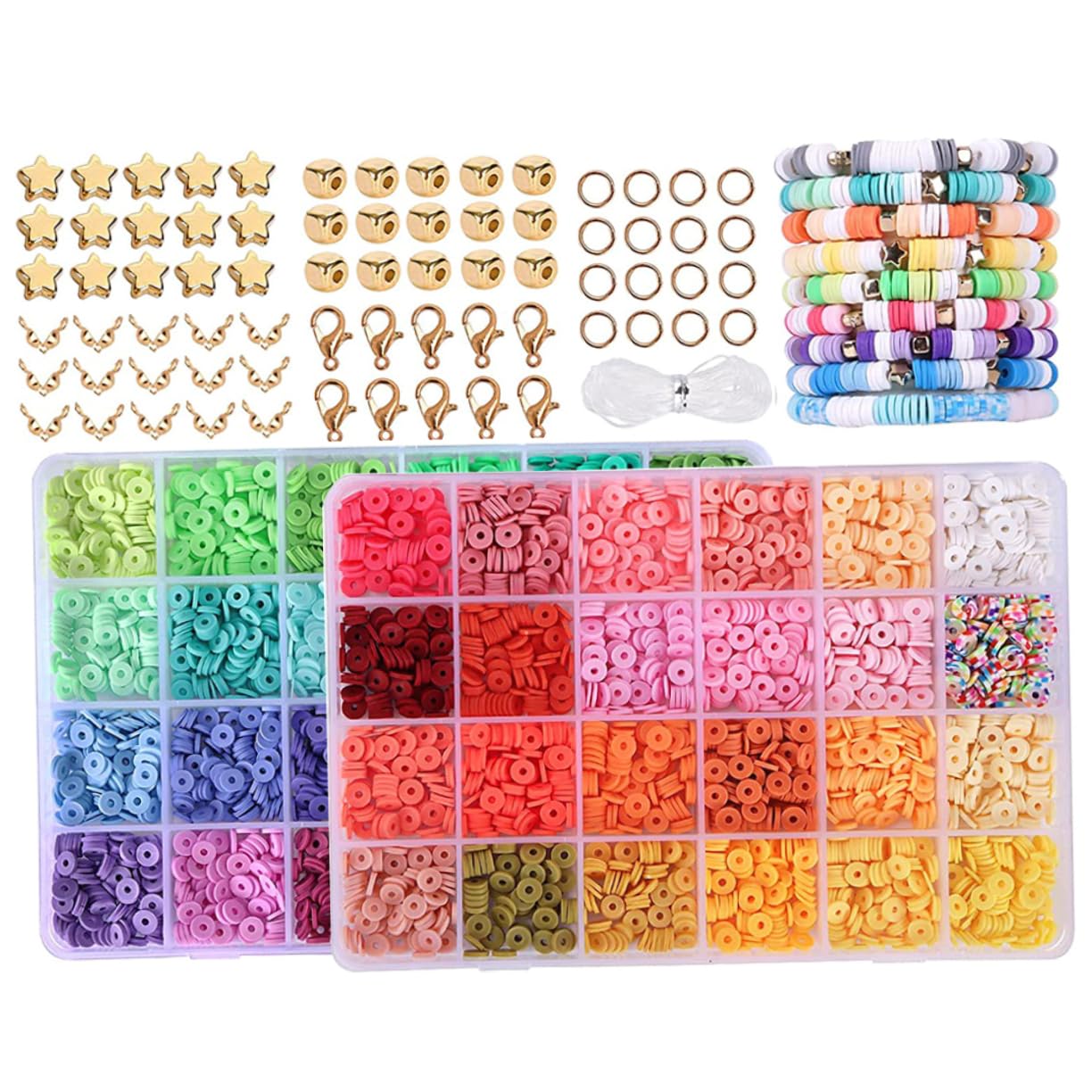 DOITOOL Kit de Pulseras y Juego de Cuentas de Arcilla Polimérica Caja de Almacenamiento, Abalorios DIY para Manualidades