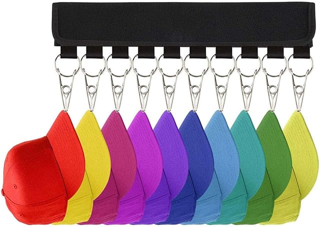 1 Set Cap Organizer Hanger, 10 Baseball Cap Holder, Hat Organizer for Closet, Folding Clothes Hangers Foldable Clothes Drying Rack for Travel. (Black)