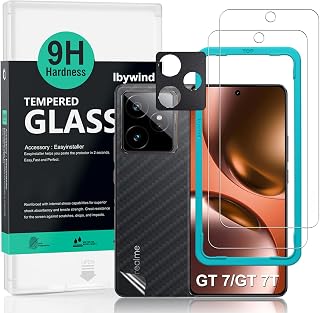 Ibywind para Realme GT 7/GT 7T 5G 6.8", 2 Protector Pantalla+1 Protector Cámara+1 Protector Trasera Fibra Carbono,Cristal Templado