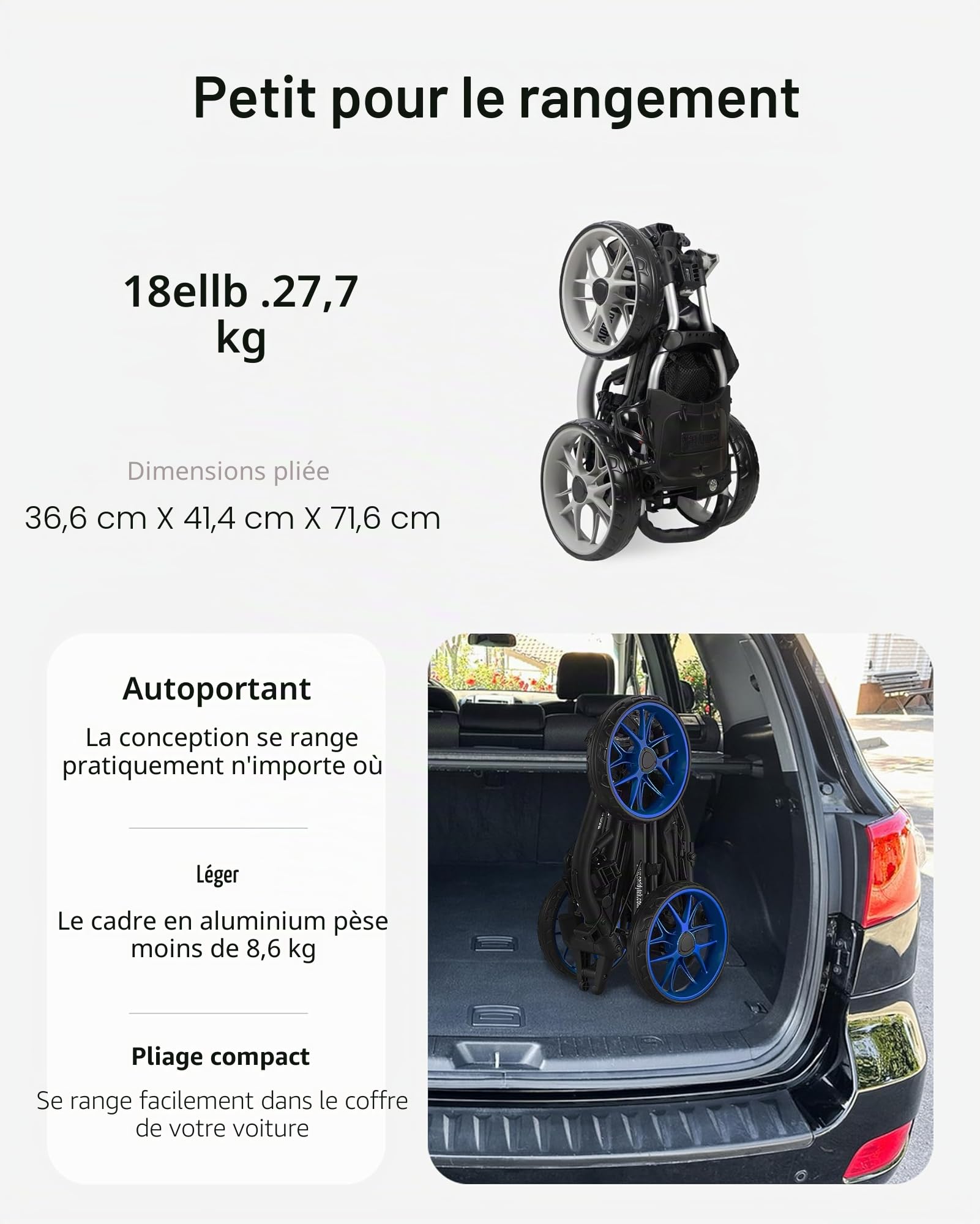 CaddyTek Caddylite EZ V8 Chariot de Golf à 3 Roues Pliable