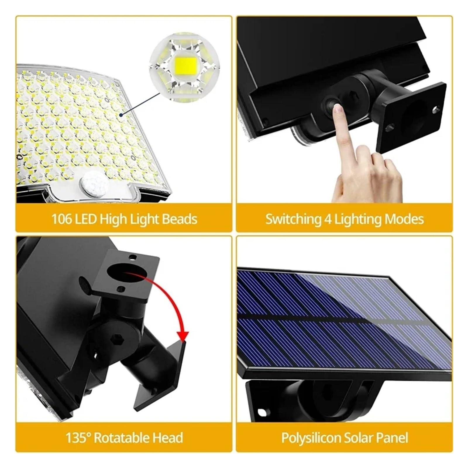 Zewnętrzne Naświetlacze, LED Solar Motion Light Zewnętrzny oddzielny panel Solarne światła powodziowe 4 tryby pracy dla wodoodpornych kinkietów w garażu ogrodowym