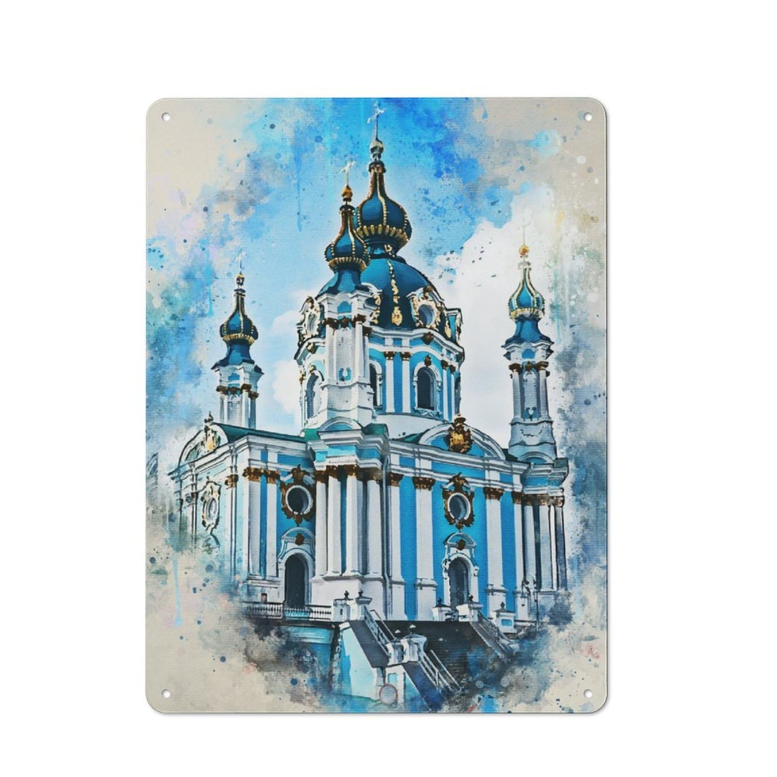 Junmoney Watercolor Kiev Garden Style Tin Sign 40X30cm Featuring Shed Wall Decor For Patio Bar, Workshop, Shed Or Kitchen