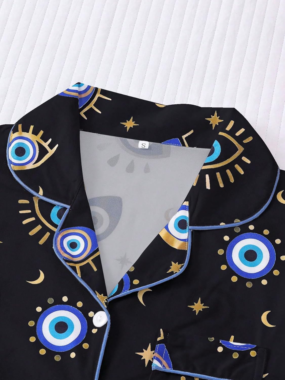 Women's 2 Piece Evil Eyes Print Pajama Sets Sleepwear Short Sleeve Nightwear Soft Pjs Lounge Sets - Image 4