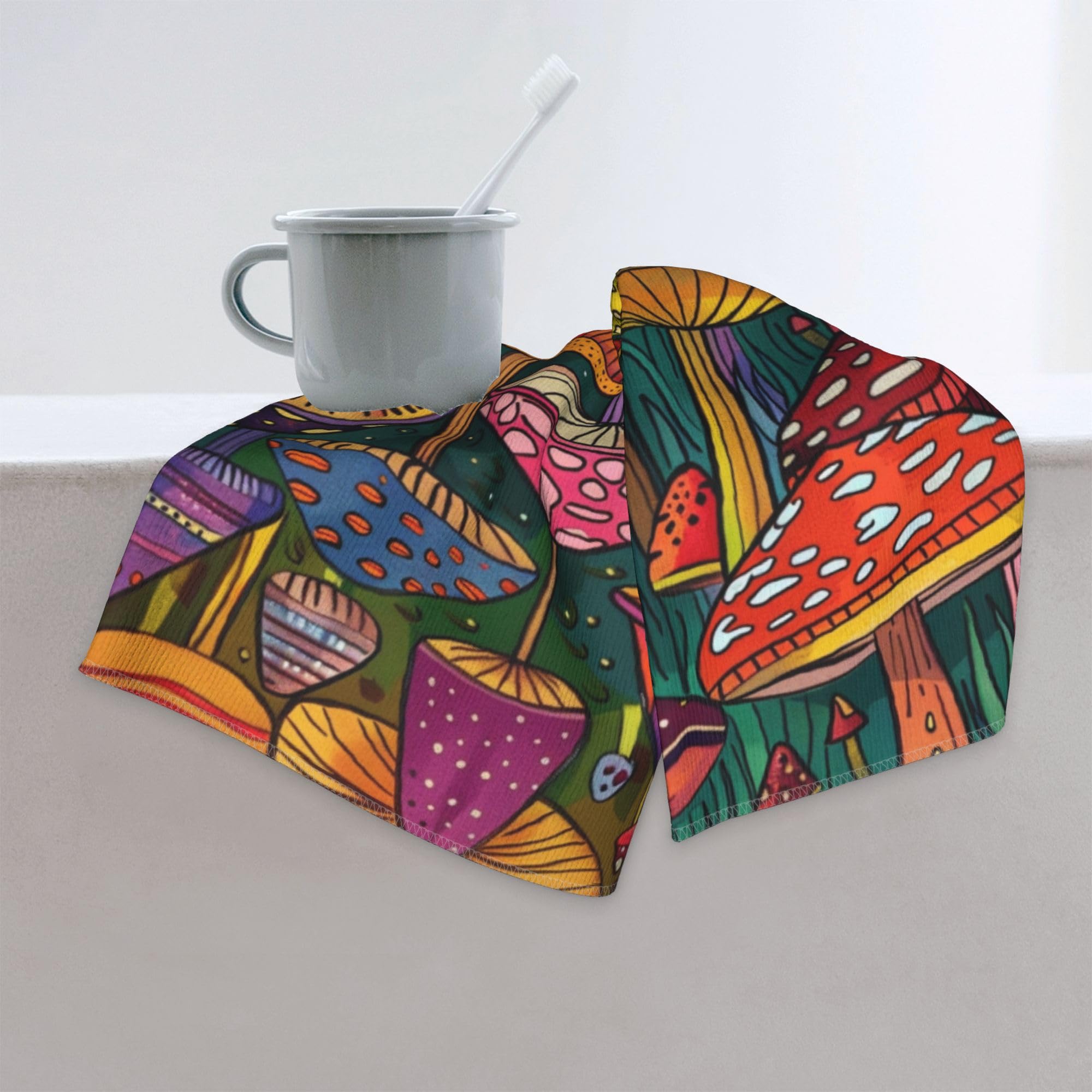 MANTAIYUAN Funny Mushroom Hand Towels for Home and Kitchen, Multipurpose Decorative 13.8x29.5 in Fingertip Towel Washcloths Bathroom Accessory