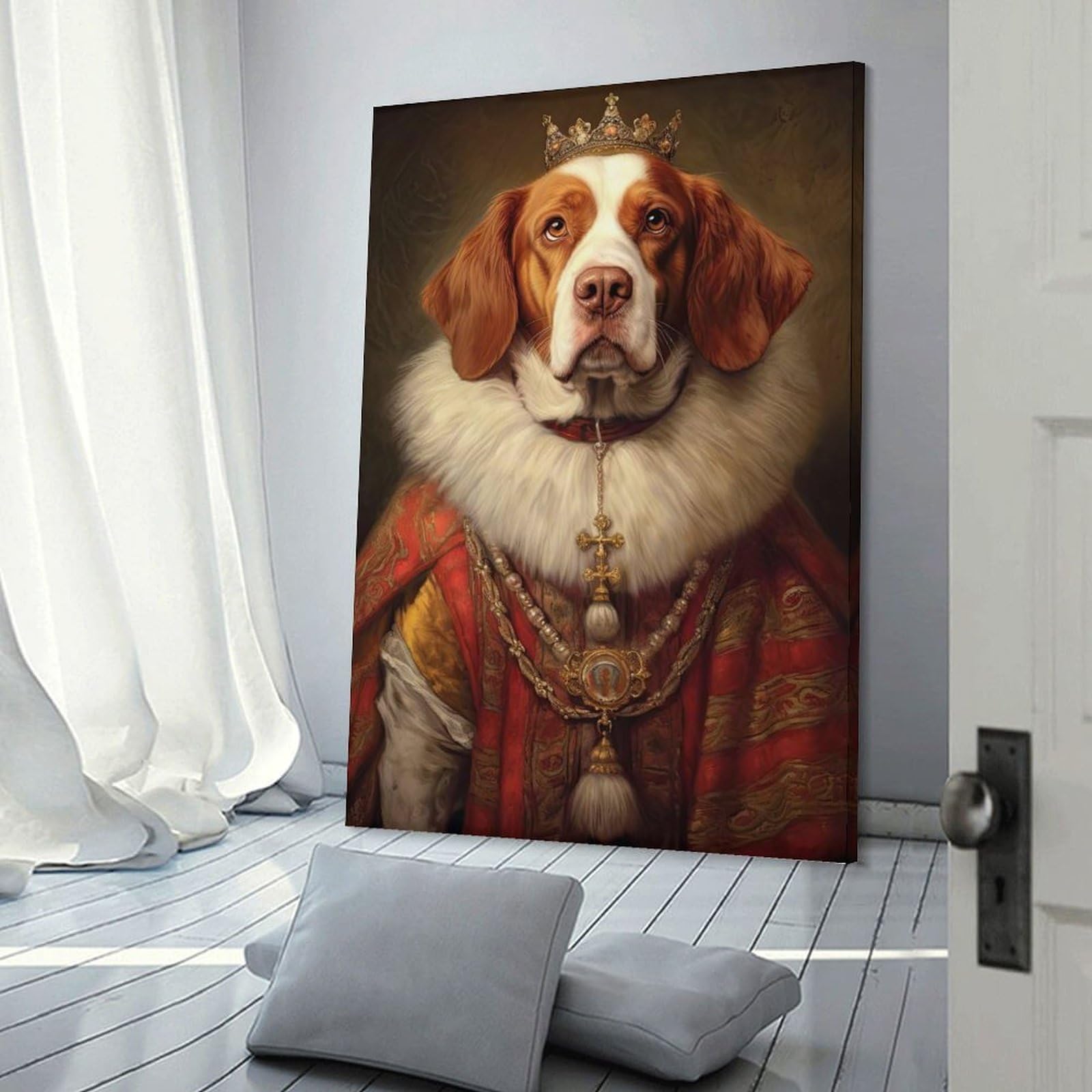 Junmoney Brittany Spaniel The King Canvas Wall Decor, 20x30inch(50x75cm), for Home Walls, Creative Rooms Or Shared Spaces, Stylish Home Artwork for Focal Walls