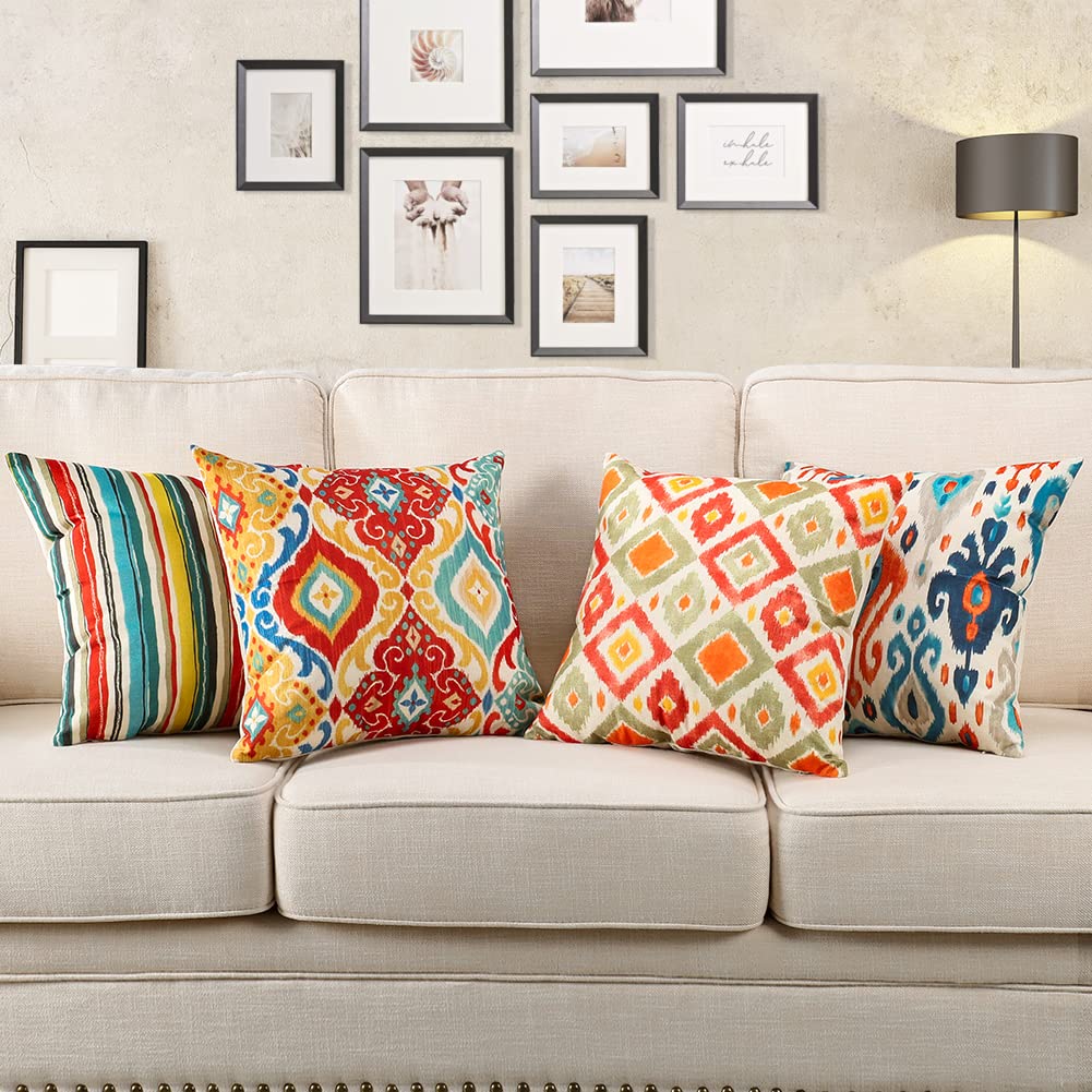 LOHDALOLF Set Di 4 Federe Per Cuscini 45x45 Cm - Motivi Geometrici Astratti, Colori Nero, Bianco E Grigio - Cerniera Invisibile