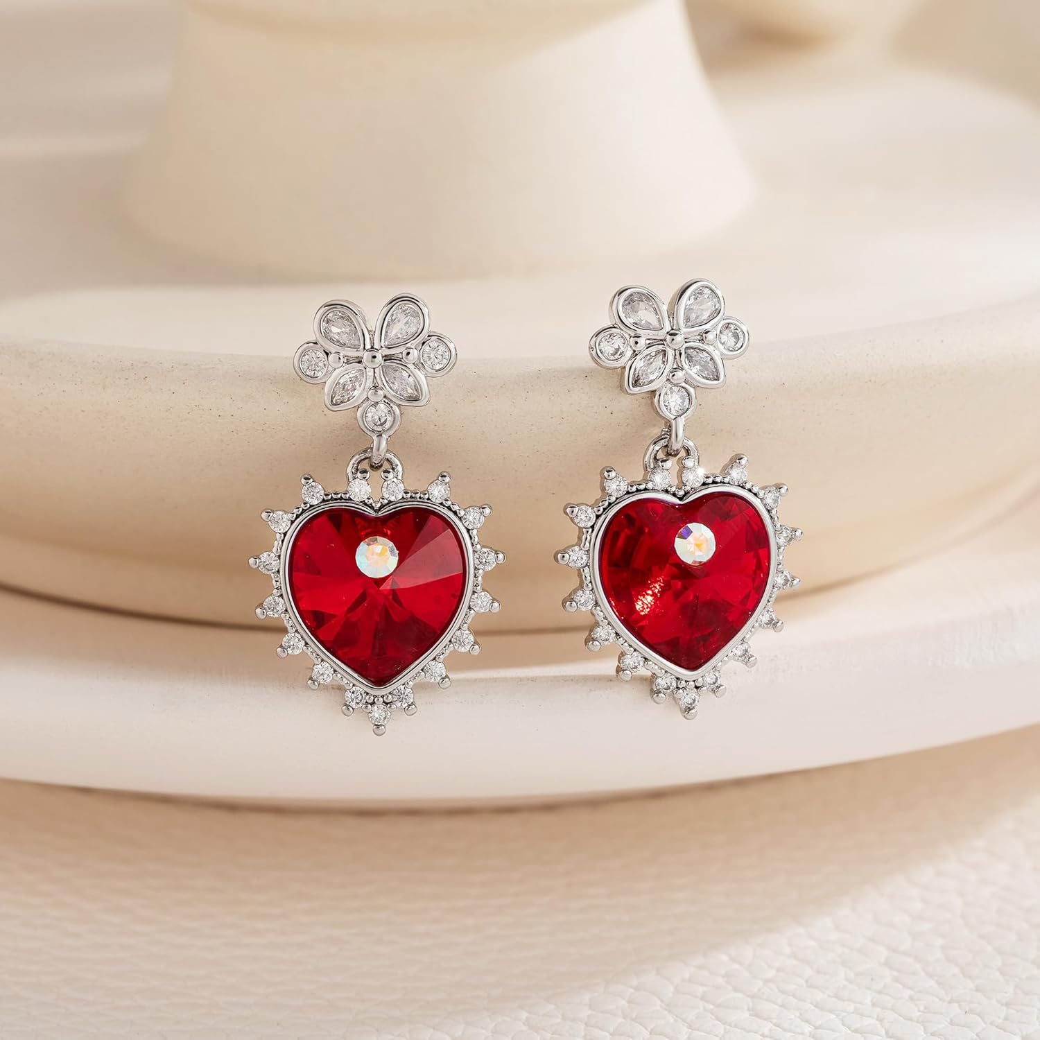 EVEVIC Austrian Crystal Vintage Sacred Heart Drop Earrings for Women, Victorian Style 14k White Gold Plated Dangle Earring Jewelry Gift - Image 3