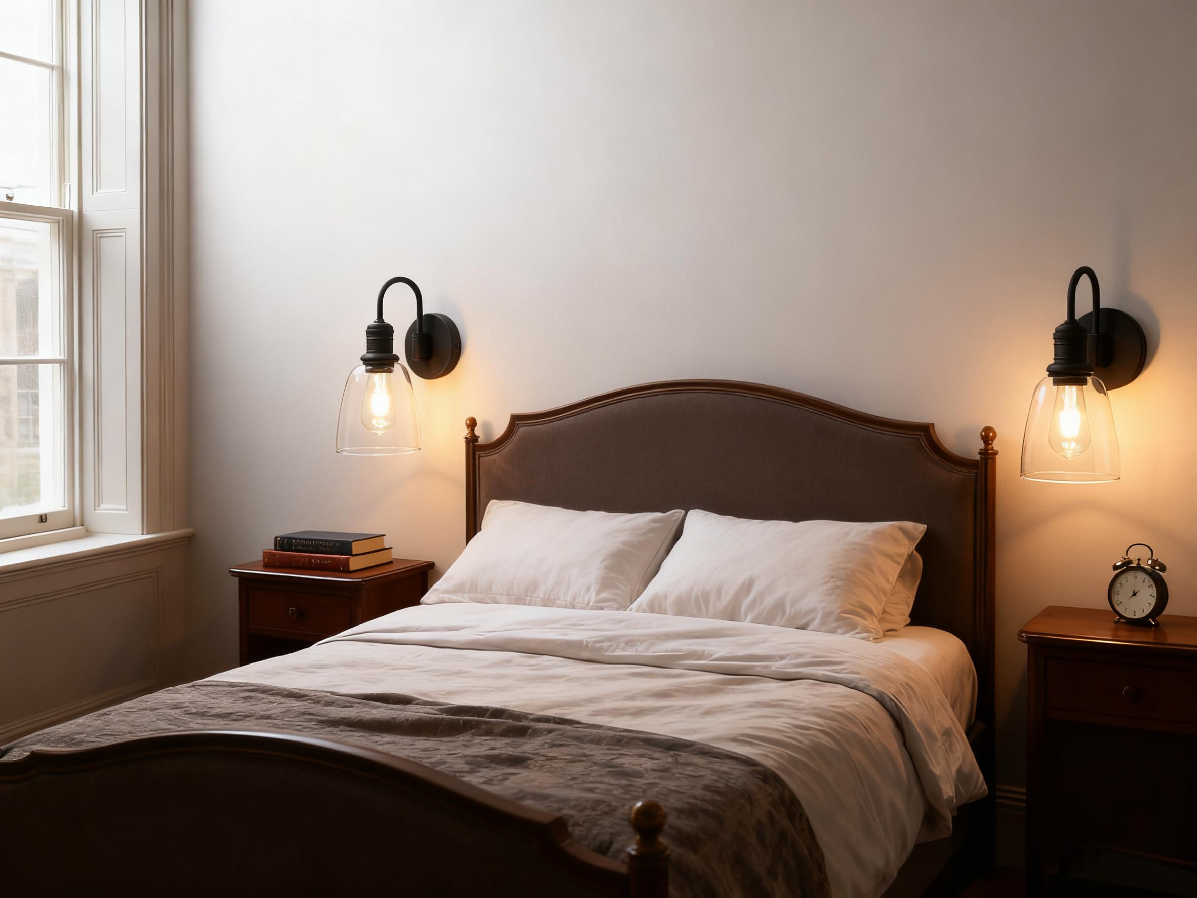 Yosoan Wandleuchte Vintage Metall Wandlampe Retro Innen Wandlampe mit klarem Glas Lampenschirm für Office Home Küche Wohnzimmer Schlafzimmer Loft Bar (Schwarz)