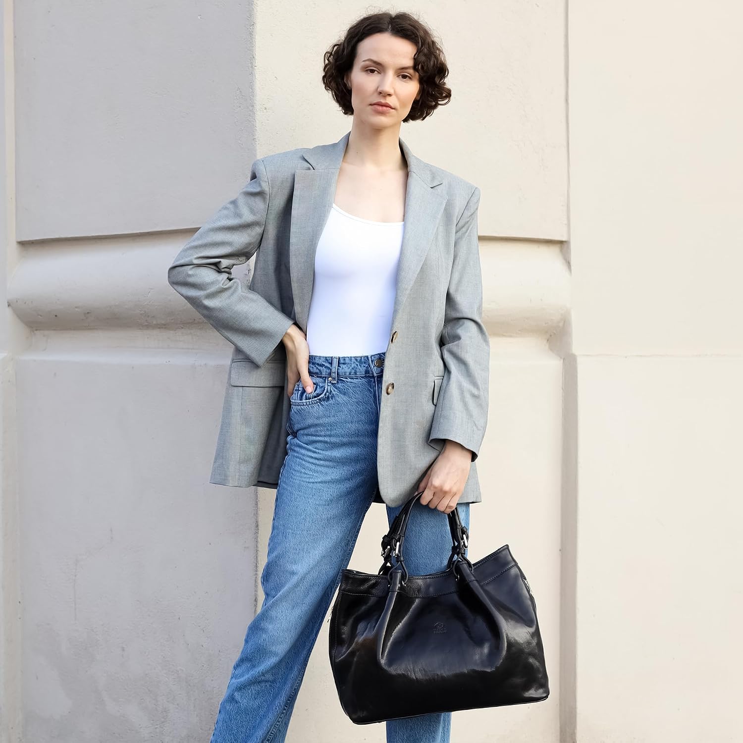 Time Resistance Leather Handbag - Top Handle Bag - Full-Grain Leather Purse for Women