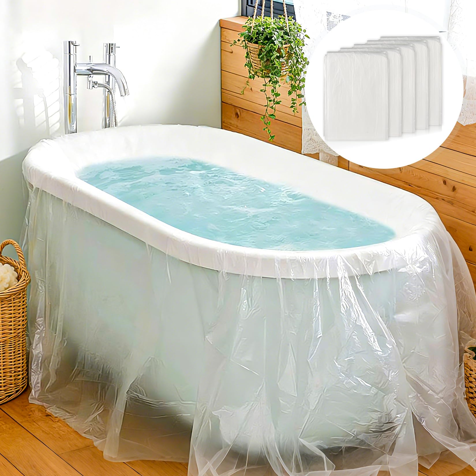 MAQIHAN 5PACK Disposable Bathtub Cover Liner - 102 x 47 Inch Large Size Transparent Plastic Bathtub Liner Portable