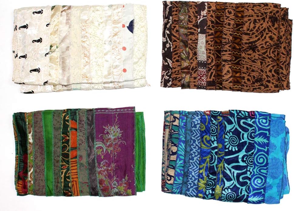 Mango Gifts Women's Lot of 5 Sari Fabric Handmade Mix Color Scarves, Scarfs, Neckwraps, Women Boho Fashion Accessories, Assortment