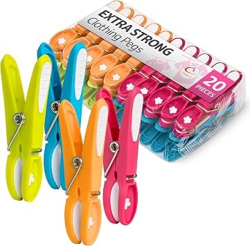 CARASELLE Clothes Pegs for Washing Line Strong - Non Slip Heavy Duty Washing Pegs w/Rubber Pad for Mark Free Secure Grip - Indoor Outdoor Plastic Clothes Pegs Strong Large Laundry Pegs - 20 pcs