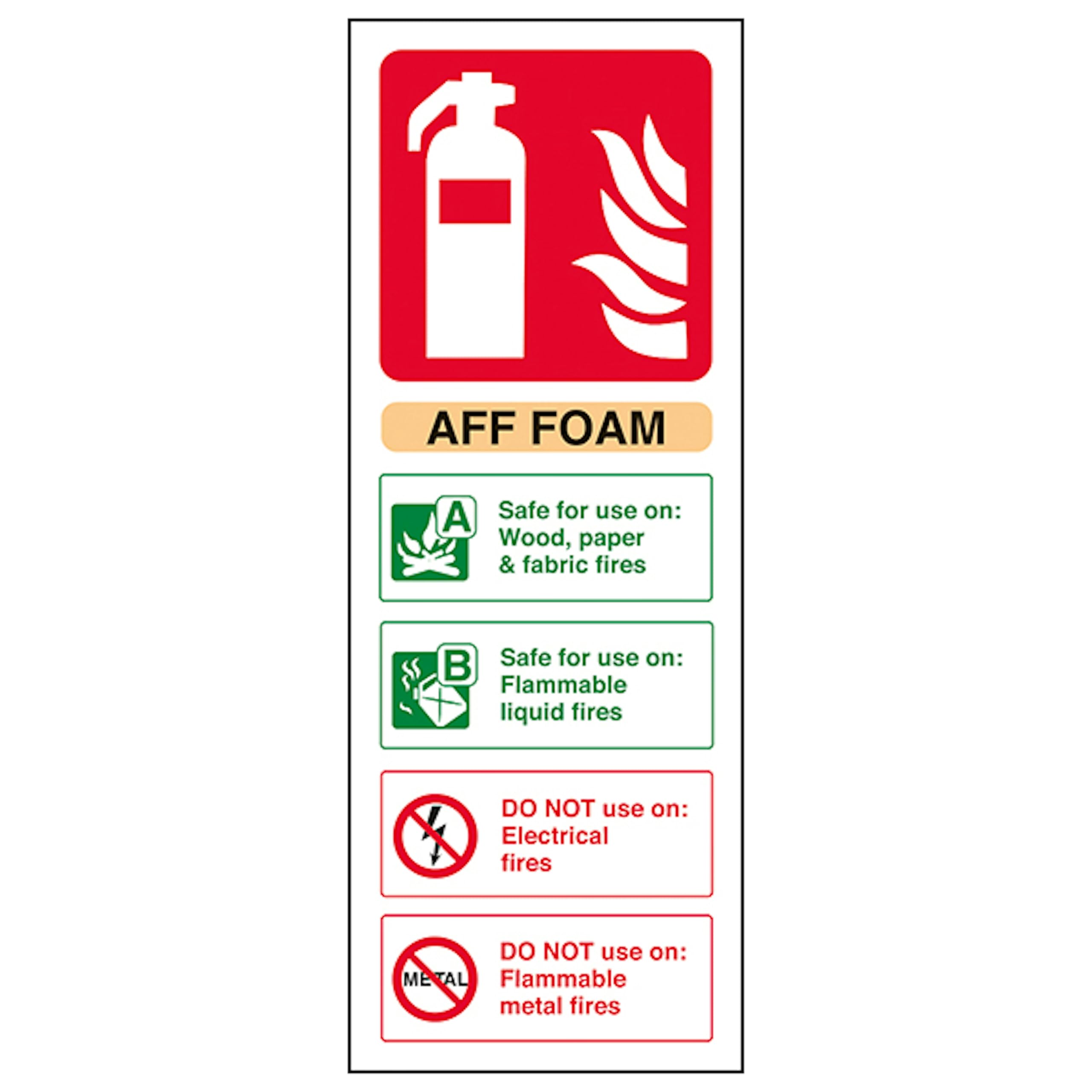 V Safety AFF Foam Fire Extinguisher 100 x 280 mm - 2mm Rigid Plastic Safety Sign