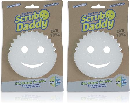 Scrub Daddy Sponge - Dye Free - Scratch-Free Scrubber for Dishes and Home, Odor Resistant, Soft in Warm Water, Firm in Cold, Deep Cleaning, Dishwasher Safe, Multi-use, 1ct 2 Pack