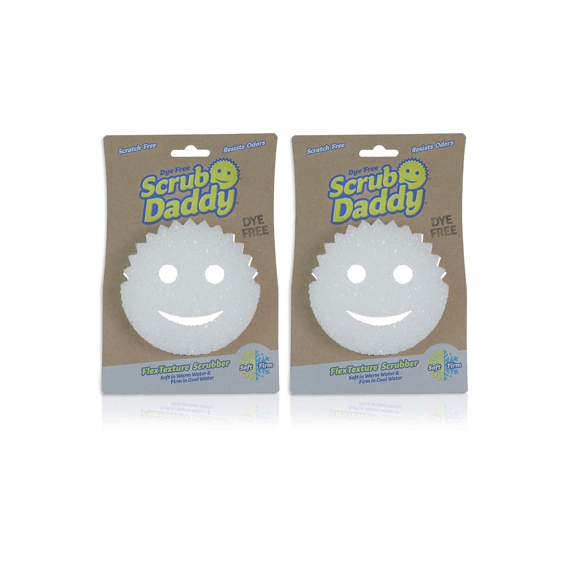Scrub Daddy Sponge - Dye Free - Scratch-Free Scrubber for Dishes and Home, Odor Resistant, Soft in Warm Water, Firm in Cold, Deep Cleaning, Dishwasher Safe, Multi-use, 1ct (2 Pack)