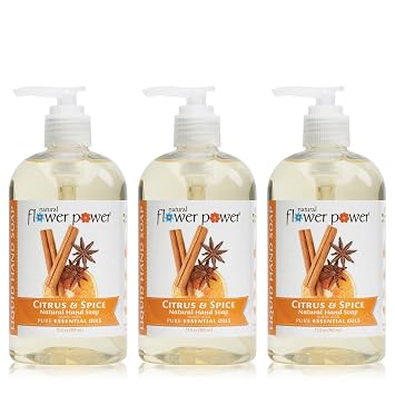 Natural Flower Power Liquid Hand Soap, Refreshing Citrus and Spice, 12 oz.