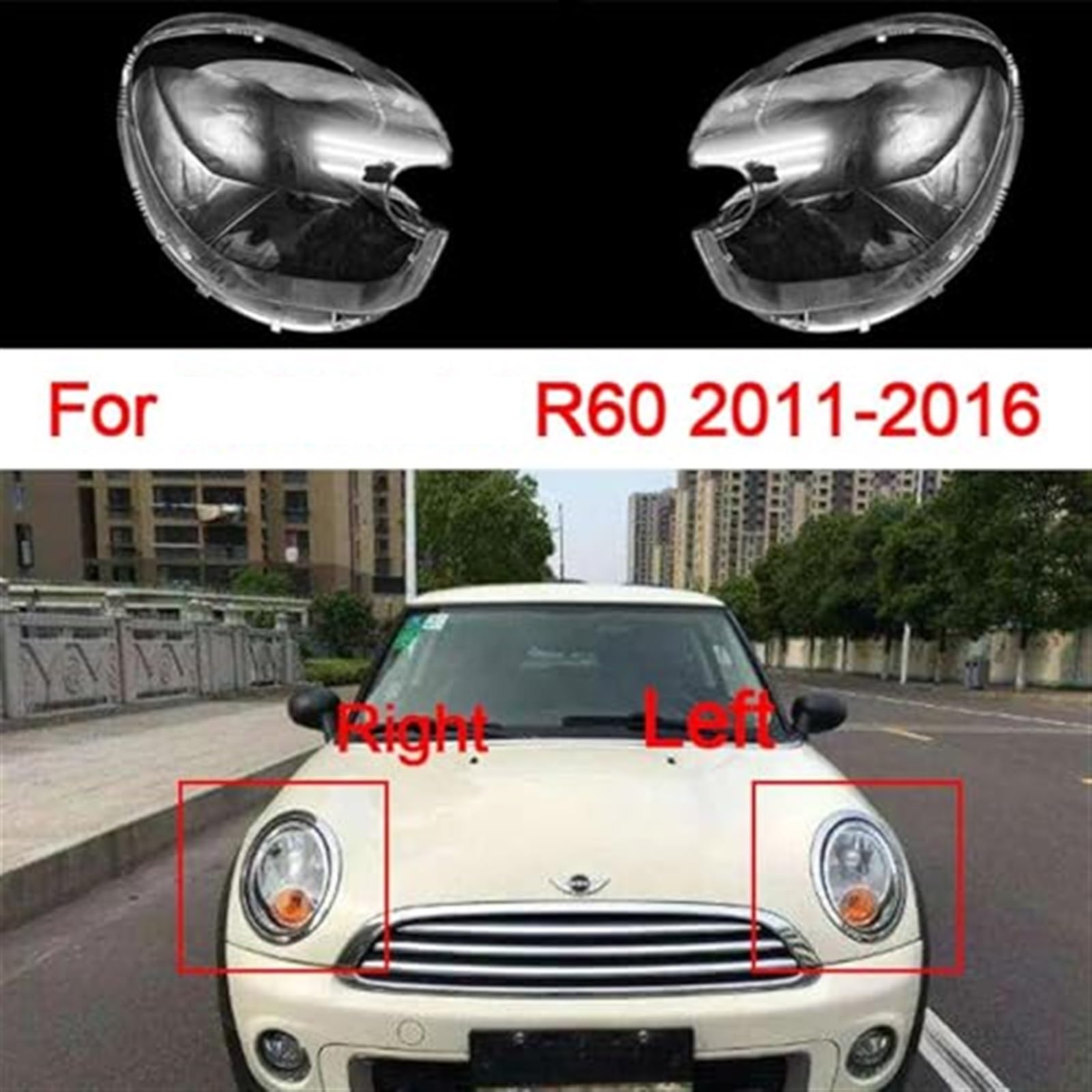 EWTP, do MINI, R60 2011-2016 Przednia osłona reflektora Klosz reflektora Przezroczyste szkło Osłona klosza reflektora Osłona soczewki reflektora Osłona soczewki reflektora(BLACK Right)