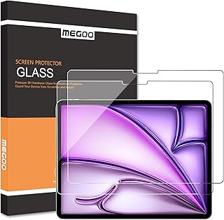 Megoo 2 Pack Screen Protector for iPad Air 13 Inch 6th M2 & iPad Pro 13 Inch 7th M4 2024, Compatible with Apple Pencil & Face ID, Tempered Glass with Precise Fit, HD Clarity