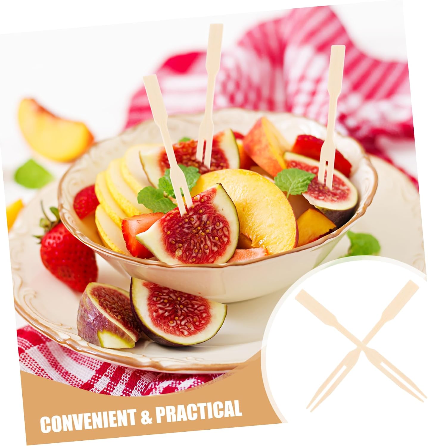 Bamboo Fruit Forks Heart Shaped 100pcs for Boy Girl and Picnics