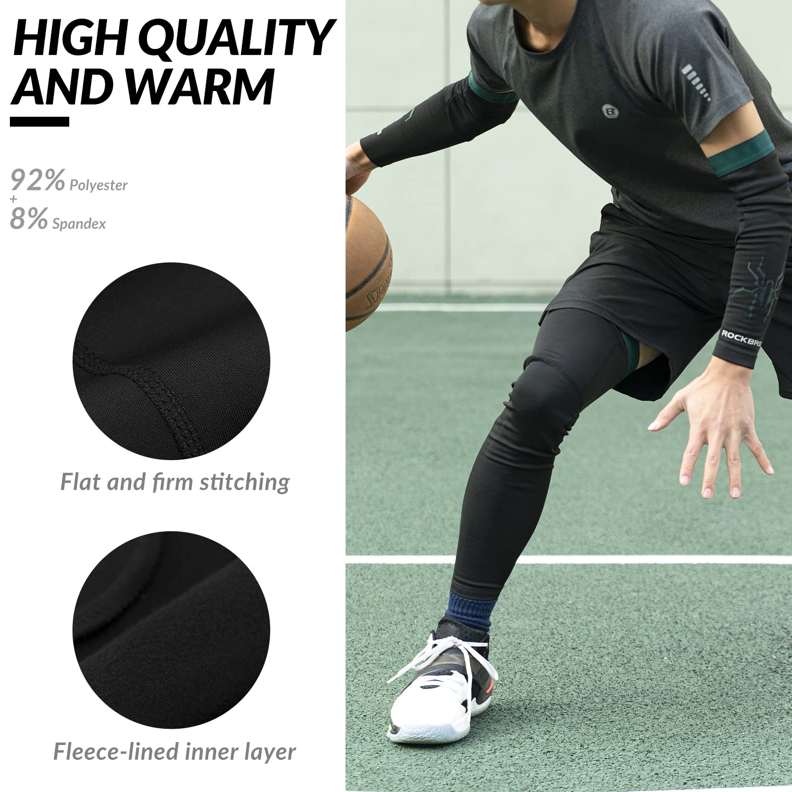 ROCKBROS Manchettes Jambières Ensemble Thermiques Hiver Élastique Couvre-Bras Genouillère Antidérapant Coupe Vent Course Cyclisme Basketball Randonné Basketball Homme Femme Noir Vert/Bleu S-3XL