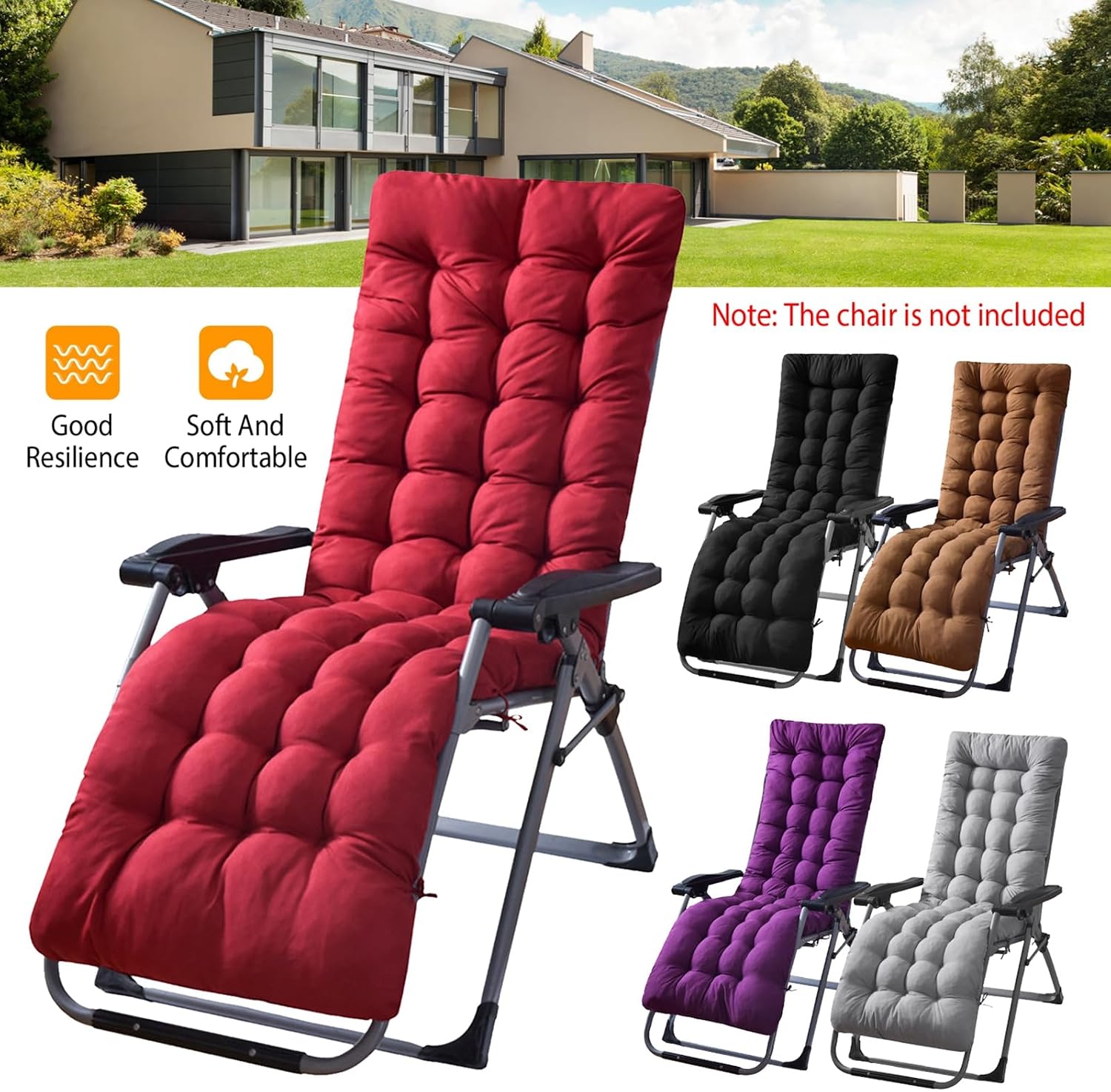 KOCASO Outdoor Lounge Chair Cushions - 67x22x4in Lounger Cushions for Indoor Outdoor Furniture，Comfortable & Breathable - Ideal for Chaise Recliner Sofa Mat Deck Chair Cushion，Red