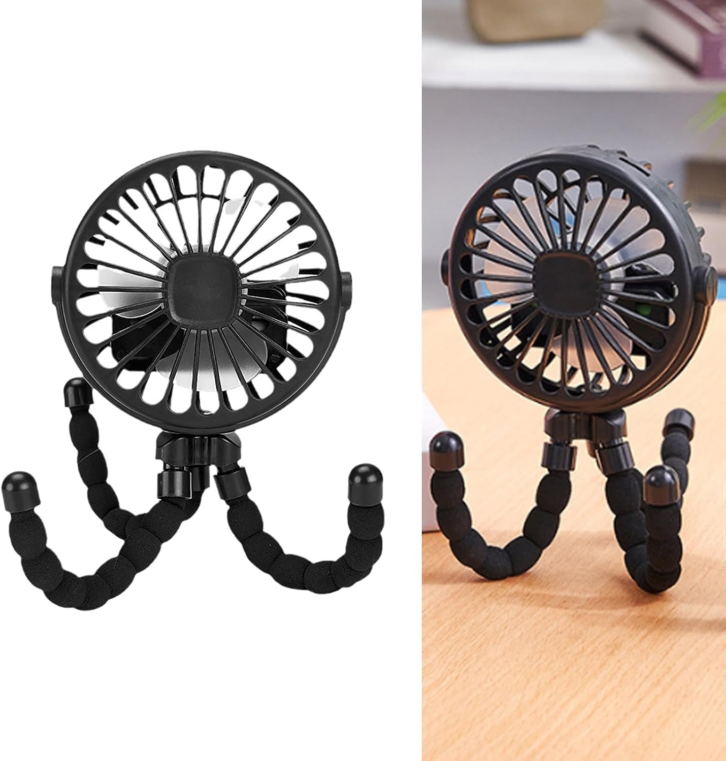 Garosa Stroller Fan Portable USB Rechargeable Quiet Cooling Flexible Tripod Lightweight Baby Stroller Fan for Travel Outdoor 9.5x9.5x21cm (Black)
