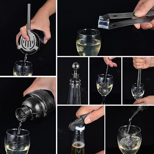 Miniatura 4 de Safring Kit de camarero con soporte, juego de bar de 12 piezas  Juego de coctelera de 24 onzas para mezclar bebidas, juego de coctelera de Martini