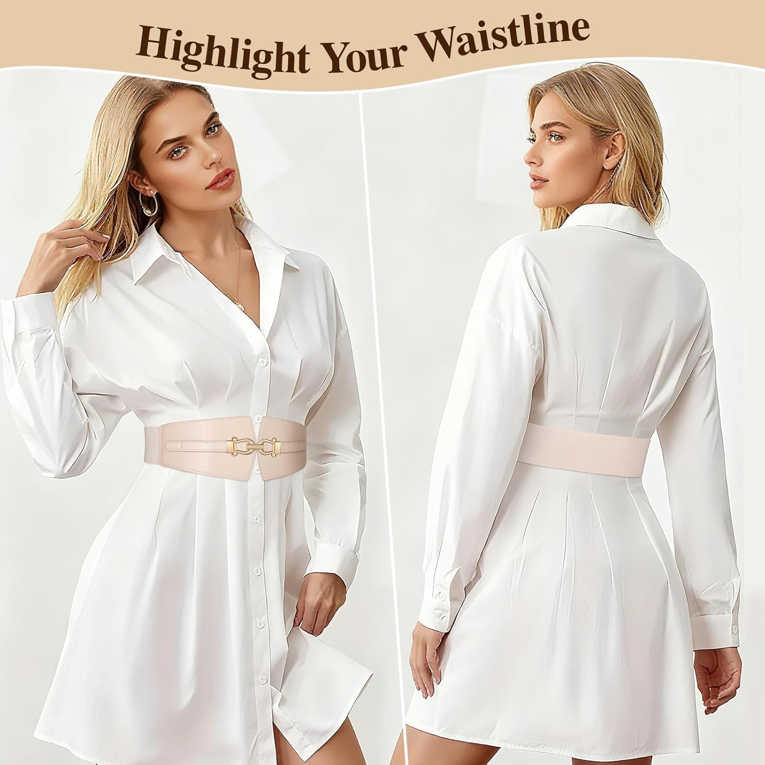 Wide Elastic Belts for Women Stretch Belt Gold Buckle Stretchy Waist Belts for Dresses Coats - Image 3