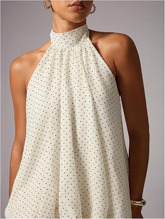 Floerns Women's Polka Dots Halter Drop Waist Layered Ruffle Mini Dress