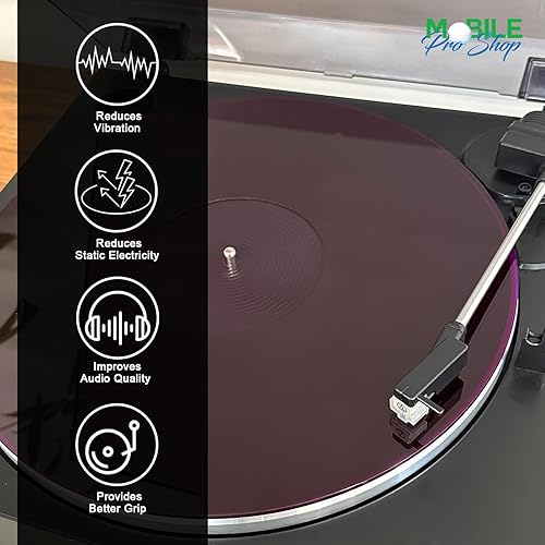 Miniatura 34 de Tapete acrílico para tocadiscos de vinilo para jugadores LP de 12 pulgadas, reduce el ruido y mejora la calidad del sonido y proporciona graves más